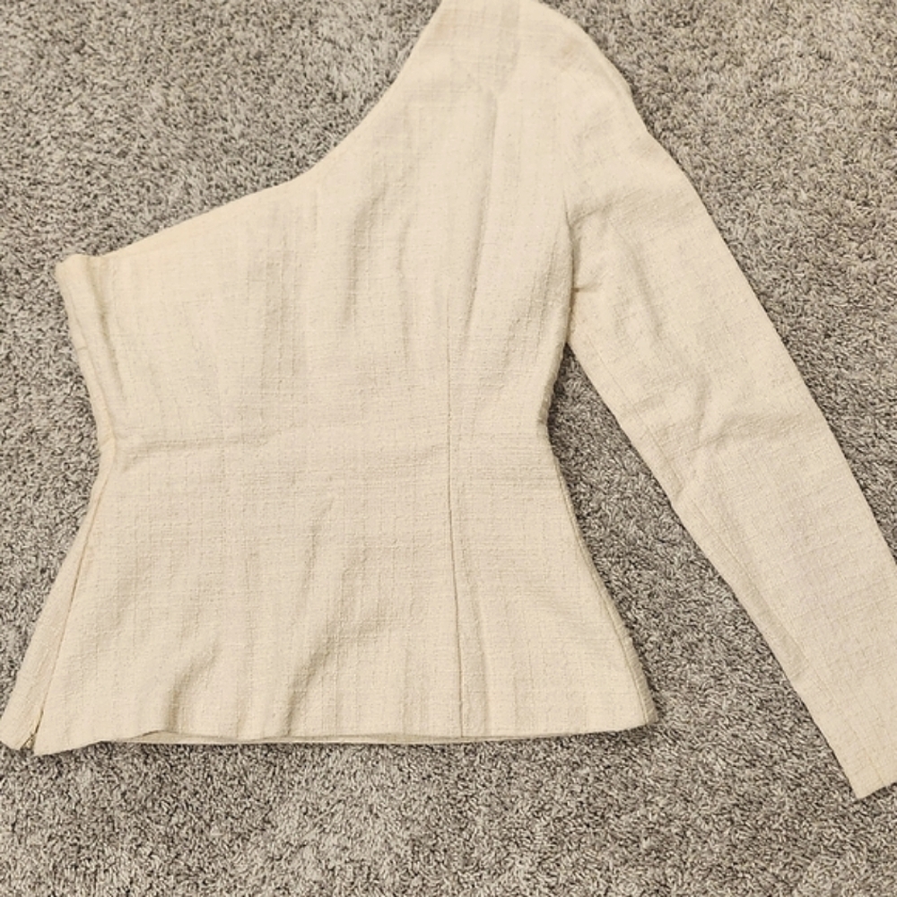 Sava Couture Womens One Shoulder Side Zip Tweed Top Size XS (FR36) Ivory